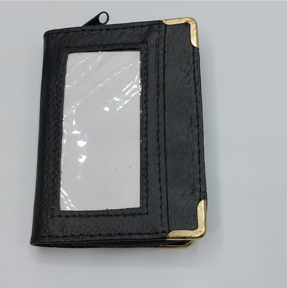 Black Gold Rims Corner Zippered Card Holder Slots Wallet